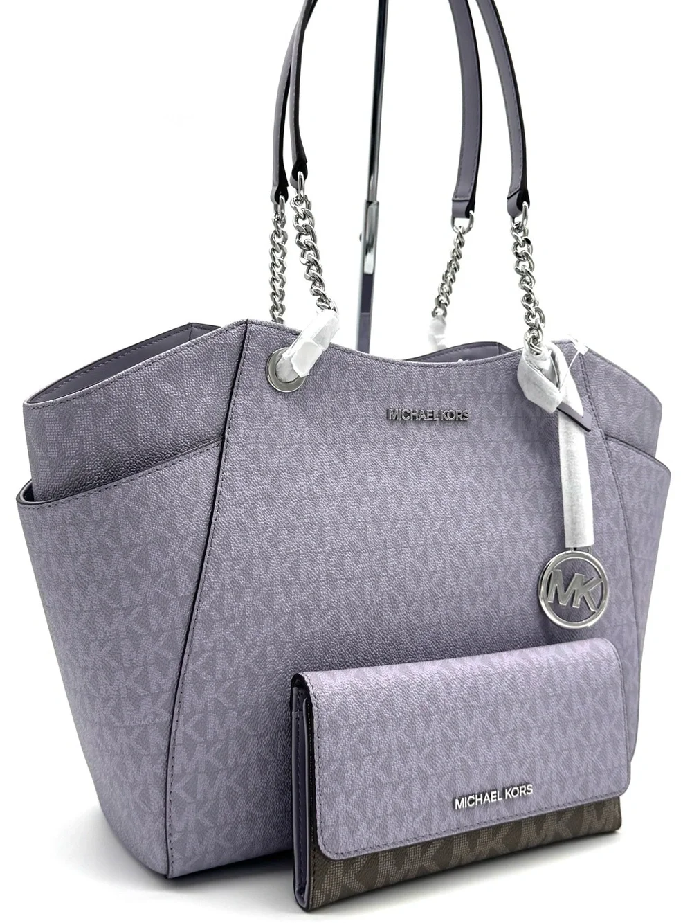 Michael Kors Jet Set Large Signature Logo Shoulder Bag w Matching Trifold Wallet